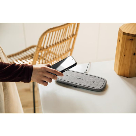 Moshi Sette Q - Duales drahtloses induktives Qi-Ladegerät für iPhone und Android (Nordisches Grau)