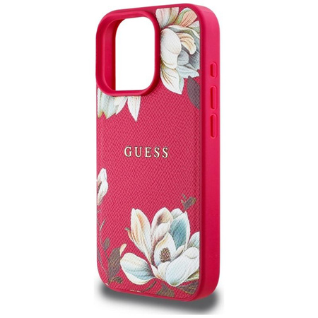 Guess Grained Printed Flower Pattern MagSafe - Etui do iPhone 16 Pro Max (fuksja)