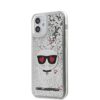 Karl Lagerfeld Liquid Glitter Choupette - pouzdro pro iPhone 12 Mini (stříbrné)
