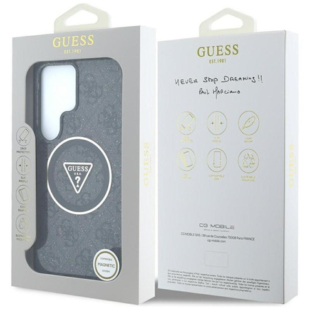 Guess 4G Glitter Triangle Buttons MagSafe - tok Samsung Galaxy S25 Ultra (fekete)