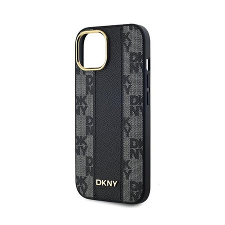 DKNY Leather Checkered Mono Pattern MagSafe - Case for iPhone 14 / 15 / 13 (Black)