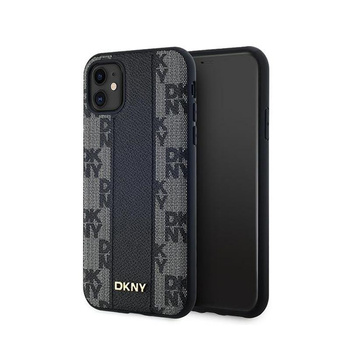 Kožené pouzdro DKNY Checkered Mono Pattern MagSafe - iPhone 11 (černé)