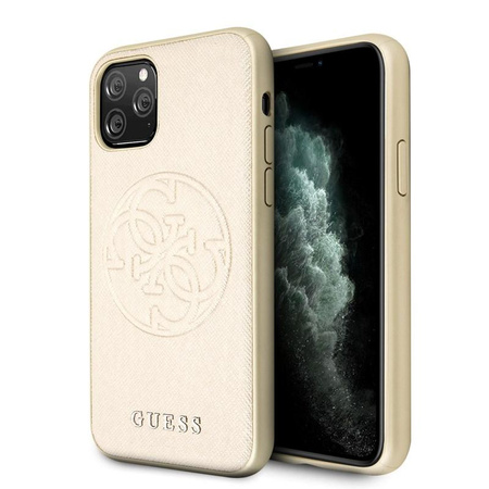 Guess Saffiano 4G Circle Logo - Coque iPhone 11 Pro (Or)