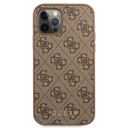 Guess 4G Metal Gold Logo - pouzdro pro iPhone 12 / iPhone 12 Pro (hnědé)