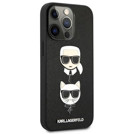 Karl Lagerfeld Saffiano Karl & Choupette Embossed Heads - Coque iPhone 13 Pro Max (noir)