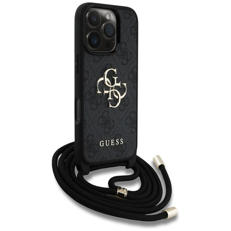 Guess 4G Big Logo Cord Strap Crossbody - Pouzdro pro iPhone 16 Pro (černý)