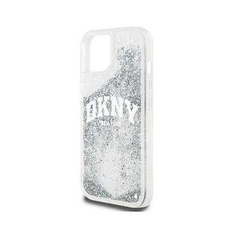 DKNY Liquid Glitter Big Logo - pouzdro pro iPhone 15 / 14 / 13 (bílé)