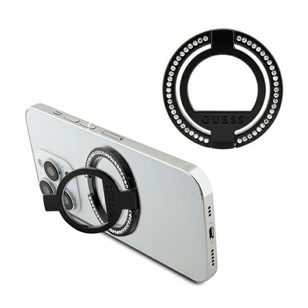 Guess MagSafe Ring Stand Rhinestone - Support magnétique pour téléphone avec fonction stand (Noir)