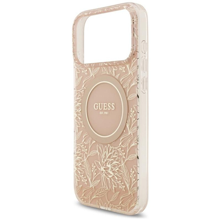 Guess IML Flowers Electro Pearl Strap MagSafe - Case iPhone 17 Pro Max (pink)
