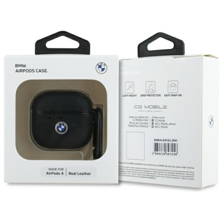 BMW Echtes Leder Silbernes Logo - AirPods 4 Tasche (schwarz)