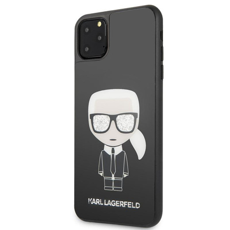 Karl Lagerfeld Double Layer Glitter Tempered Glass - iPhone 11 Pro Max Case with Glass Back (Black)