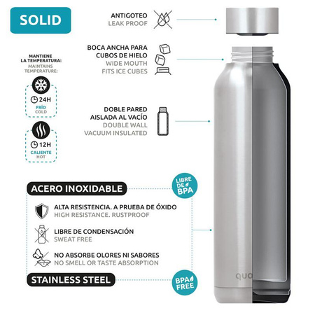 Quokka Solid - Rozsdamentes acél termikus palack 630 ml (Jet Black)