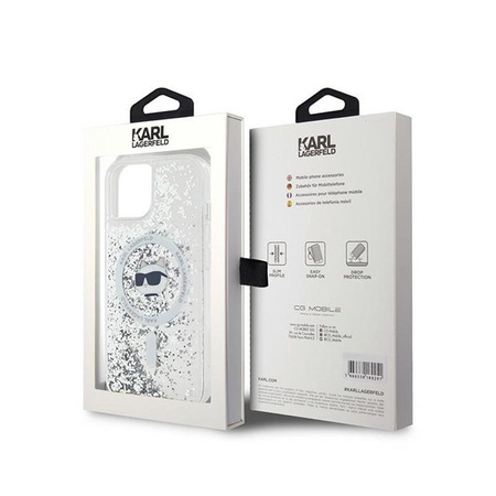 Karl Lagerfeld Liquid Glitter Choupette Head MagSafe - pouzdro pro iPhone 13 (průhledné)