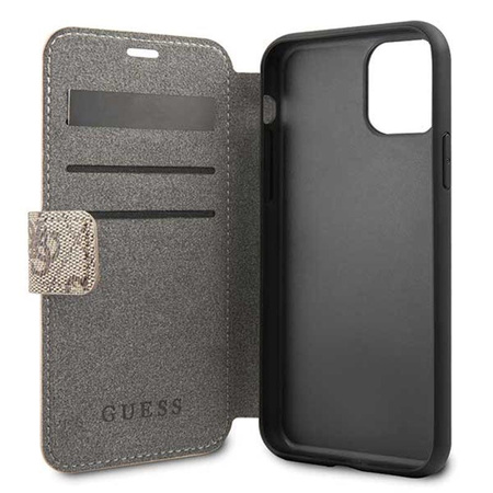 Guess Booktype 4G Charms Collection - Etui iPhone 11 z kieszeniami na karty (brązowy)