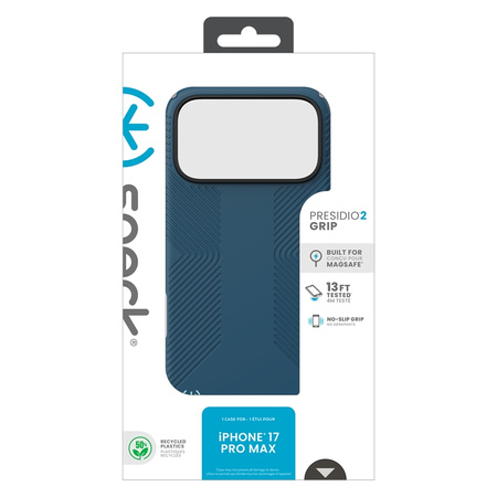Speck Presidio2 Grip MagSafe - iPhone 17 Pro Max tok (mélytengeri/ezüstmetál)
