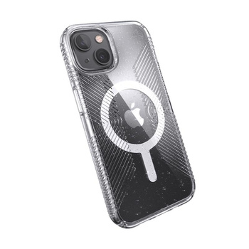 Speck Presidio Perfect-Clear with Glitter + Grips + MagSafe - iPhone 13 Case with MICROBAN Coating (Clear/Platinum Glitter)