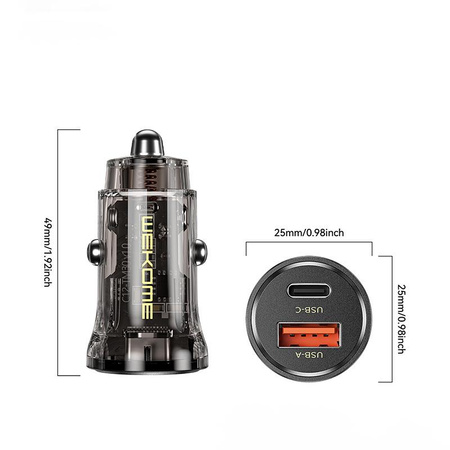 WEKOME WP-C41 Vanguard Series - Chargeur de voiture 30W à charge rapide USB-C et USB-A (Noir / Transparent)