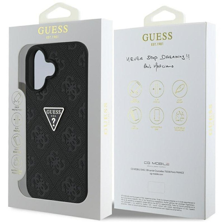 Guess Hot Stamp 4G Pattern Triangle Metal Logo - Hülle für iPhone 16 (schwarz)