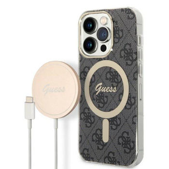 Guess Bundle Pack MagSafe 4G - MagSafe iPhone 14 Pro Max Tasche + Ladegerät-Set (schwarz/gold)