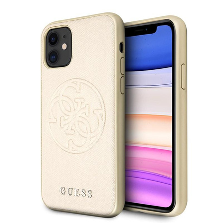 Guess Saffiano 4G Circle Logo - Coque iPhone 11 (Or)