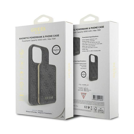 Guess Bundle Pack MagSafe 4G Metal Gold Logo - Case set + Power Bank 5000mAh MagSafe iPhone 15 Pro Max (black)