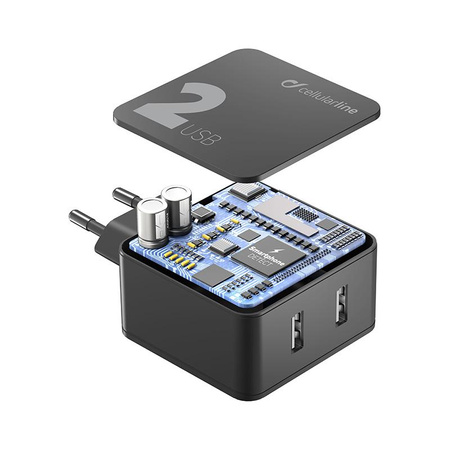 Cellularline Multipower 2 - 2x USB-A 12W + 12W mains charger (black)