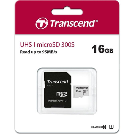 Transcend Memory microSDHC - Carte mémoire 16 GB Class 10 UHS-I U1 95/10 MB/s avec adaptateur