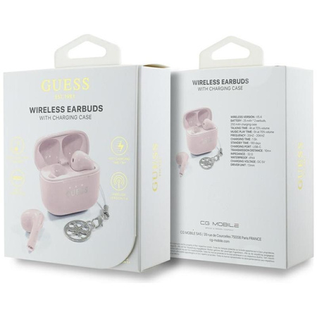 Guess Glossy Effect Printed Classic Logo & Charm - TWS Bluetooth Headphones + Charging Case (pink)