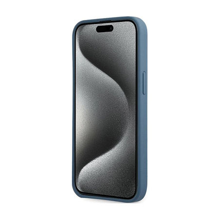 Guess 4G Bottom Stripe Metal Logo Collection - Coque pour iPhone 15 (bleu)