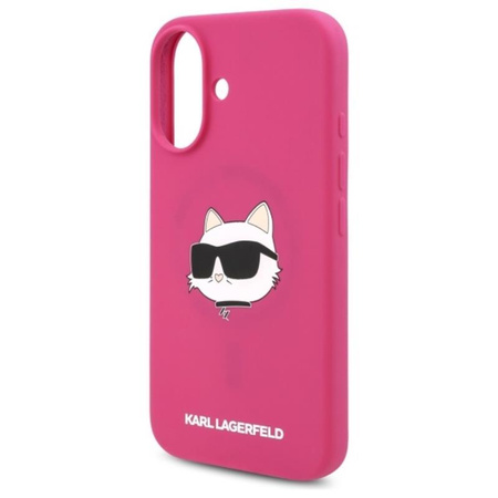 Karl Lagerfeld Silikonové pouzdro MagSafe s potiskem hlavy Choupette - iPhone 16 (fuchsiová)