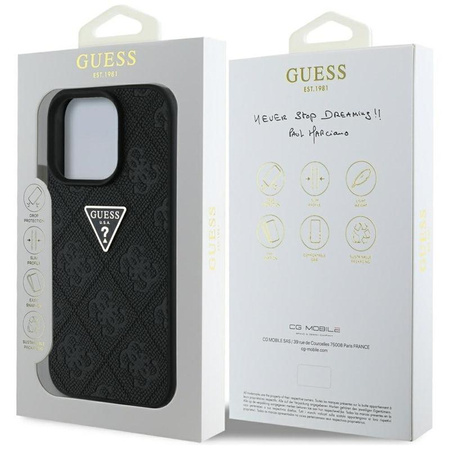 Guess Hot Stamp 4G Pattern Triangle Metal Logo - Coque pour iPhone 16 Pro Max (noir)