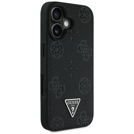 Guess Grained Hot Stamp Peony Triangle Logo MagSafe - pouzdro pro iPhone 16 (černé)