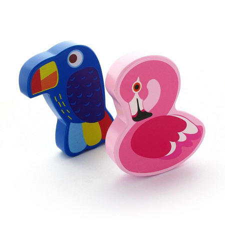 Wooden rattles mix (Flamingo, toucan) random choice of model