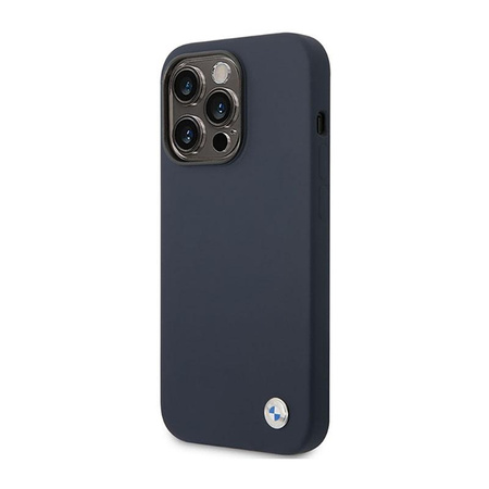 Silikonové pouzdro BMW Liquid s kovovým logem - pouzdro pro iPhone 14 Pro (námořnická modrá)