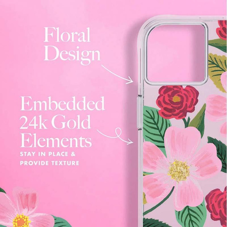 Rifle Paper Clear - Etui iPhone 14 Plus zdobione złotem (Rose Garden)