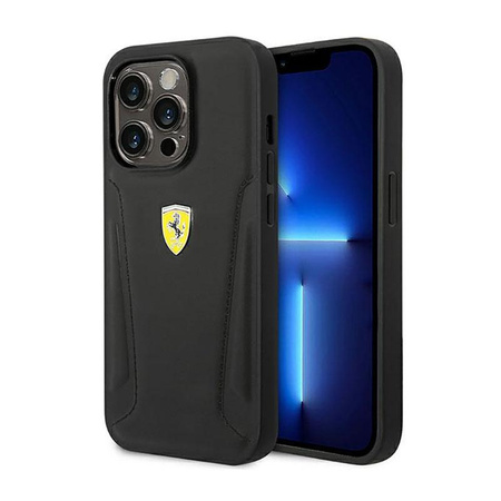 Étui en cuir Ferrari Stamp Sides - iPhone 14 Pro Case (Noir)