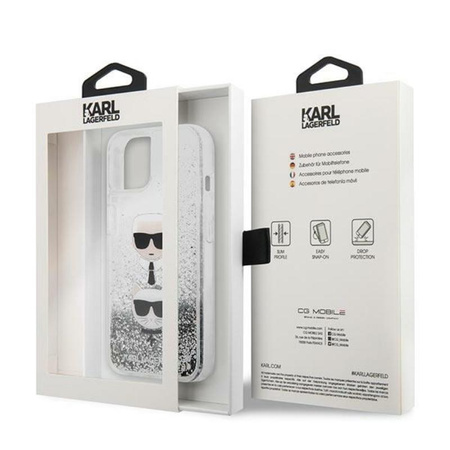 Karl Lagerfeld Liquid Glitter Karl & Choupette Head - Coque iPhone 13 (argent)