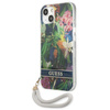 Guess Flower Cord - Etui avec dragonne iPhone 13 (Bleu)