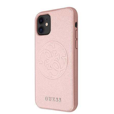 Guess Saffiano 4G Circle Logo - pouzdro pro iPhone 11 (růžové)