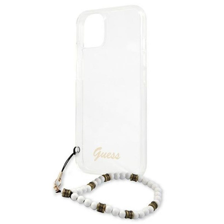 Guess White Pearl Strap - pouzdro pro iPhone 13 Mini (průhledné)