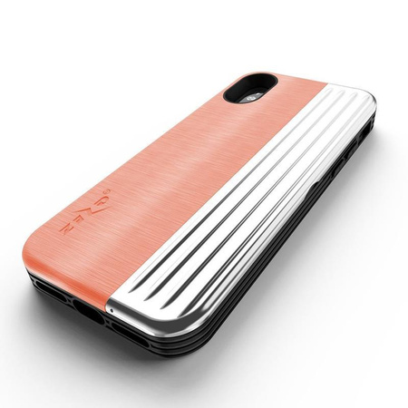 Zizo Retro Series - Coque pour iPhone Xs / X avec pochette pour cartes + support + écran en verre 9H (Pêche/Argent)