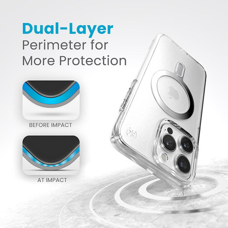Speck Presidio Perfect-Clear ClickLock & Magsafe - Coque iPhone 15 Pro Max (Clair / Finition Chrome / Argent Serein)
