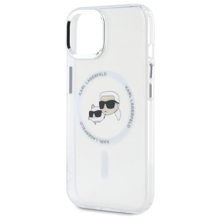 Karl Lagerfeld IML Metal Karl & Choupette Head MagSafe - Coque pour iPhone 15 (blanc)