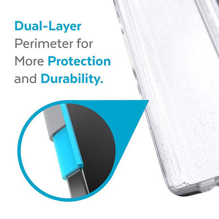 Speck Presidio Perfect-Clear with Glitter - Samsung Galaxy S22+ Case with MICROBAN Antimicrobial Coating (Clear/Platinum Glitter)