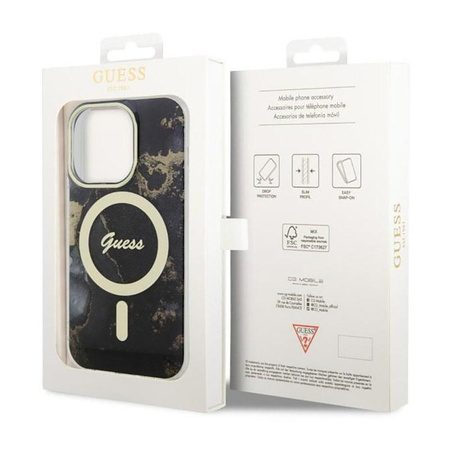 Guess Golden Marble MagSafe - Coque pour iPhone 14 Pro Max (Noir)