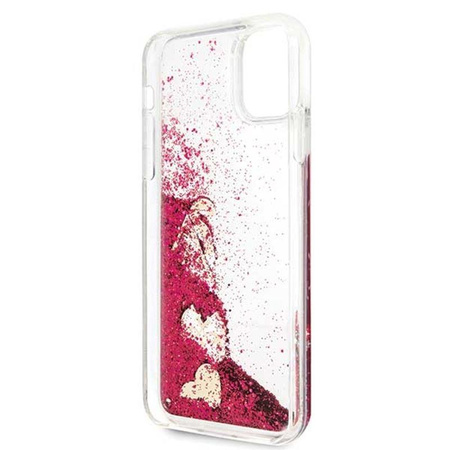 Guess Liquid Glitter Hearts - pouzdro pro iPhone 11 Pro Max (Raspberry)