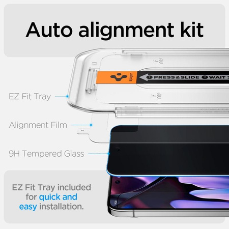 Spigen GLAS.TR EZ FIT Privacy 2-Pack - Tvrzené sklo s filtrem soukromí pro Google Pixel 9 / 9 Pro 2 ks