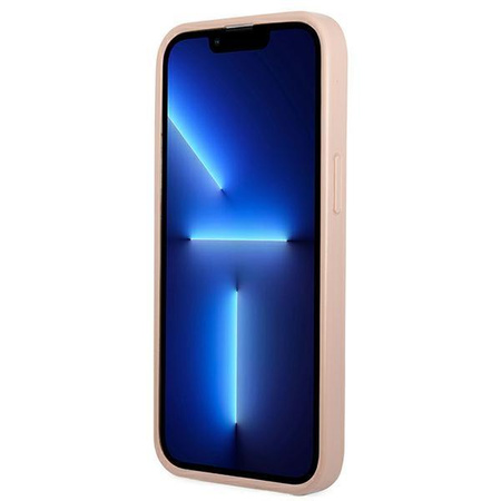 Guess Saffiano Double Card Triangle - kryt pro iPhone 13 mini (růžový)