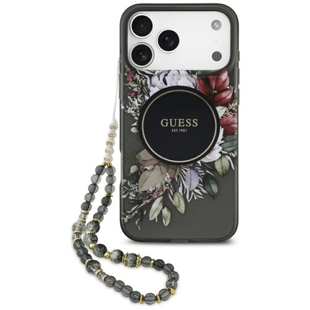 Guess IML Flowers Electro Pearl Strap MagSafe - Hülle iPhone 17 Pro Max (schwarz)