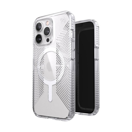 Speck Presidio Perfect-Clear s gripy + MagSafe - pouzdro pro iPhone 13 Pro s povrchovou úpravou MICROBAN (čiré)